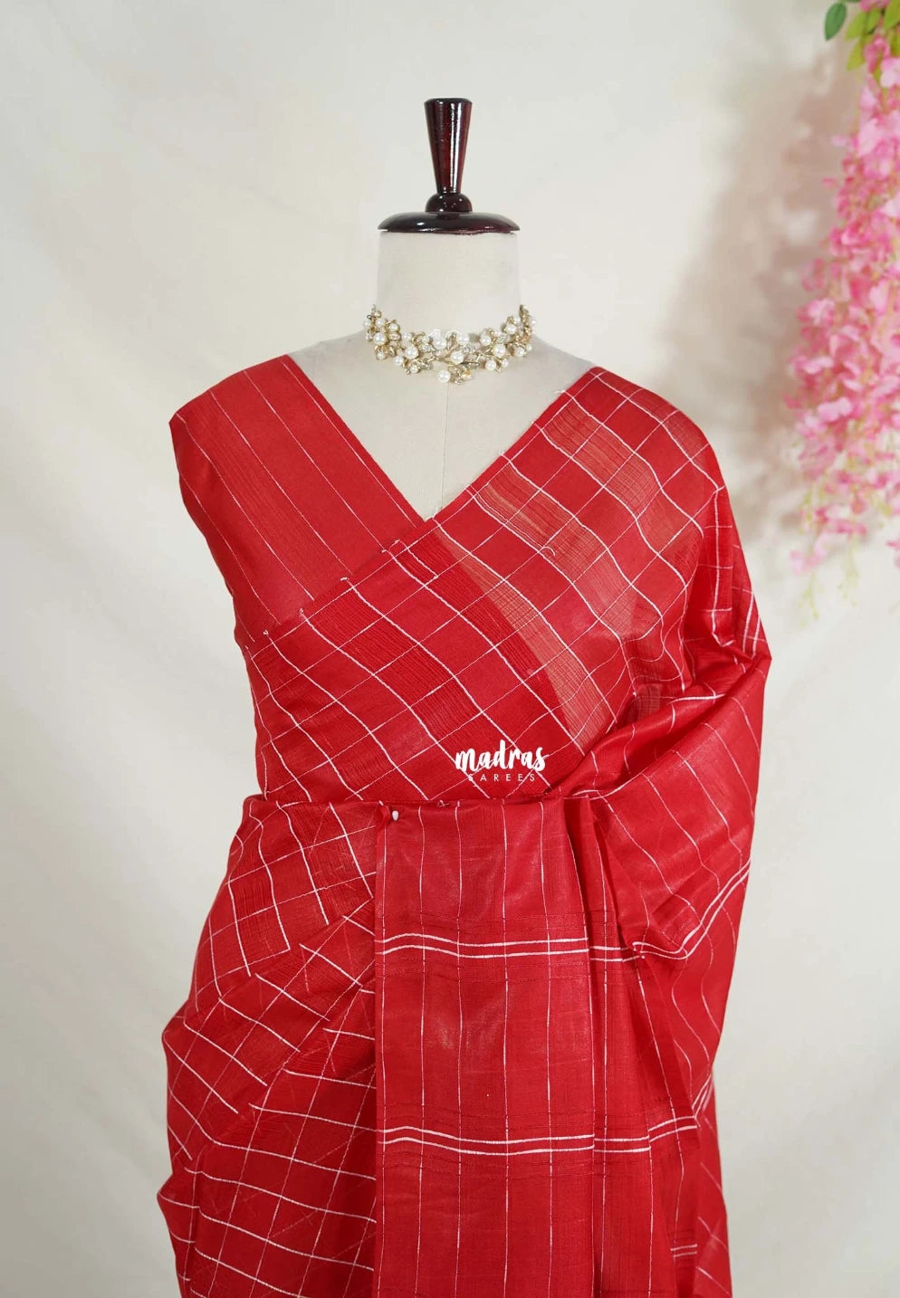 Chilli Red - Sithara - Semi Tussar Saree Kota Weaving Fusion Saree - Best for Office Wear | Casual Wear