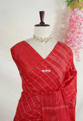 Chilli Red - Sithara - Semi Tussar Saree Kota Weaving Fusion Saree - Best for Office Wear | Casual Wear