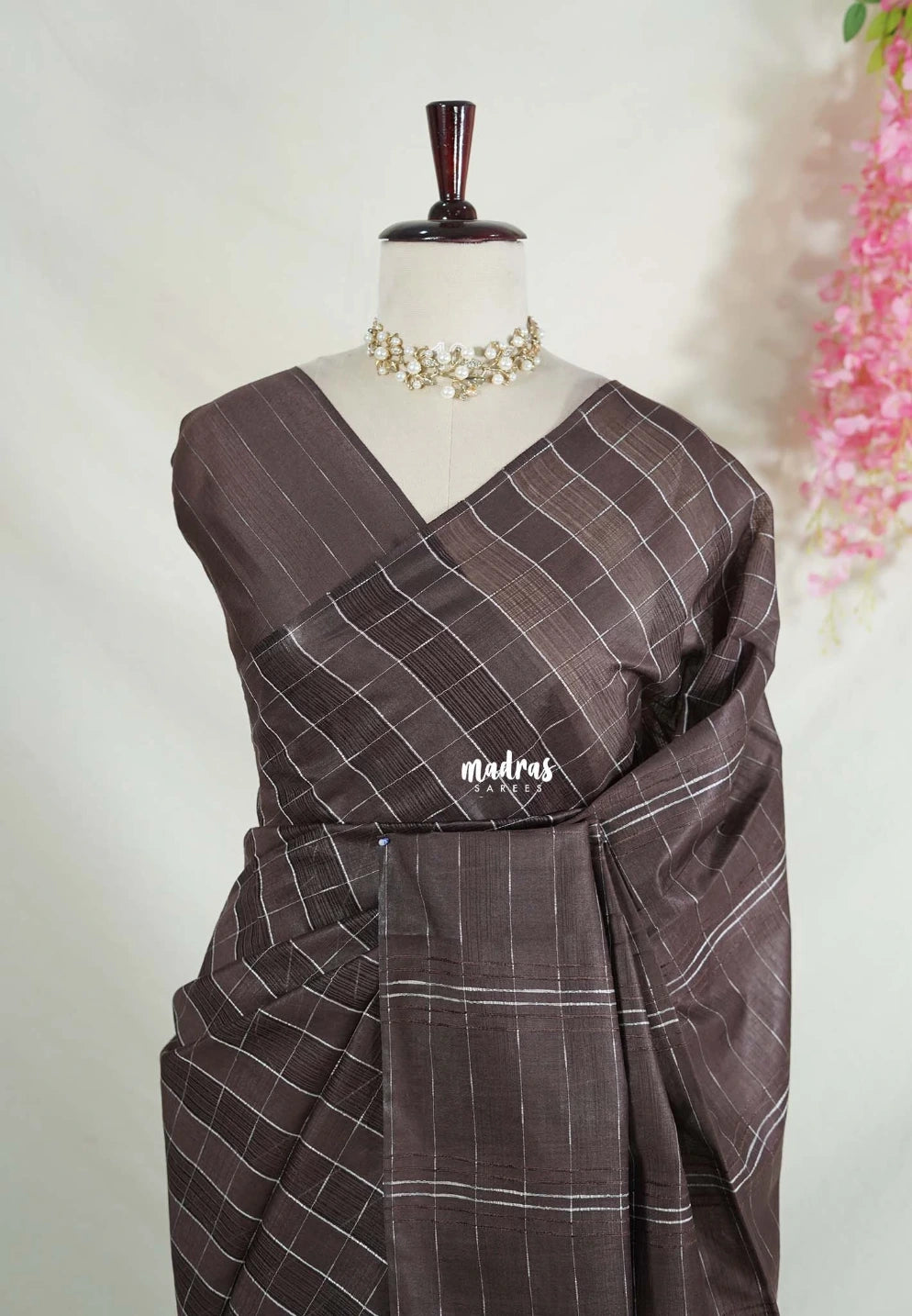 Dark Chocolate Brown - Sithara - Semi Tussar Saree Kota Weaving Fusion Saree - Best for Office Wear | Casual Wear