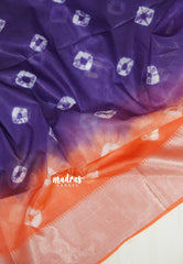 Brinjal Purple - Sithara - Semi Tussar Shibori Motives with Silver Zari Border - Best for Small Functions