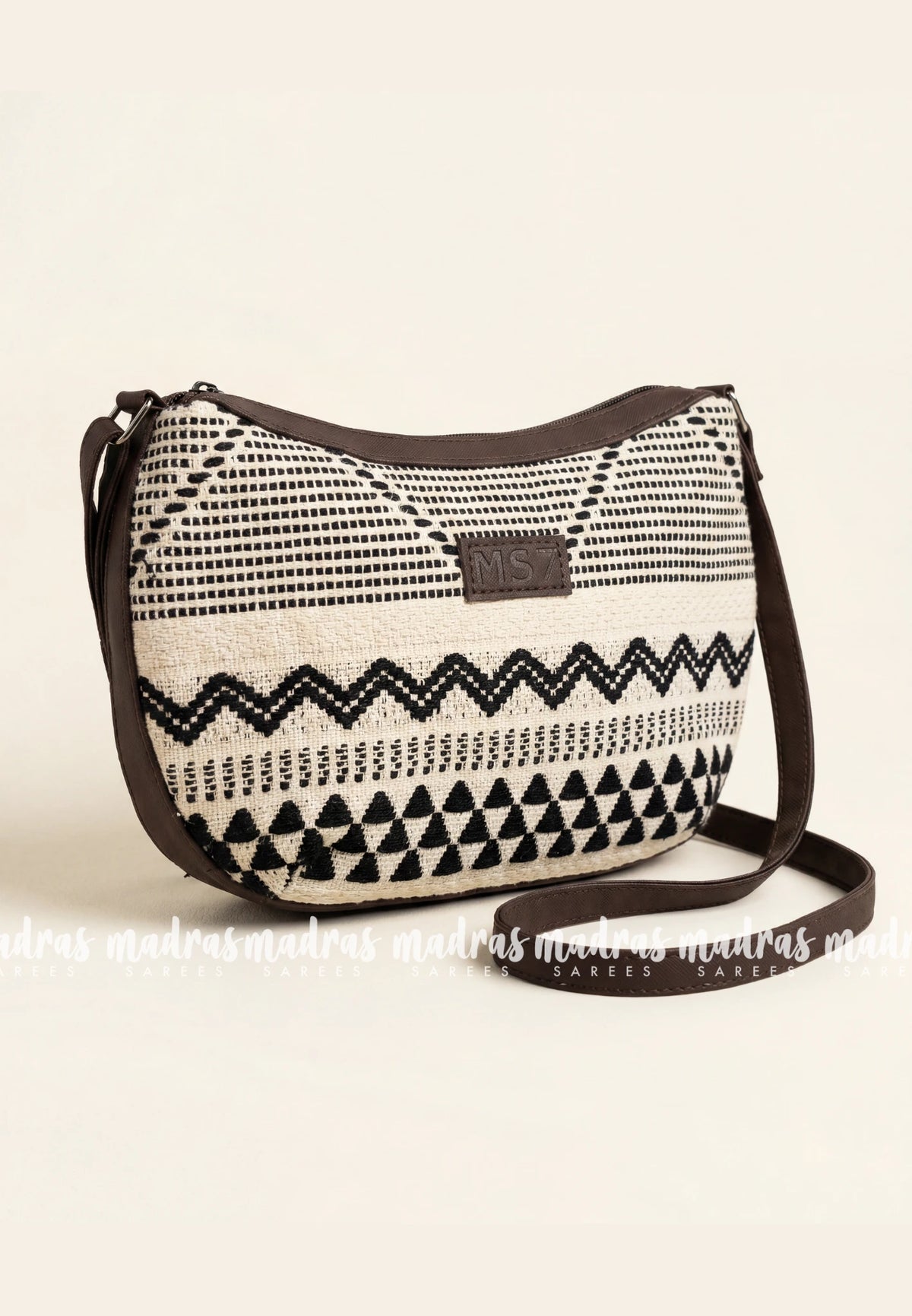 Ivory Cream and Black - MS7 - Most Viral Moon Shape Sling / Jute Shoulder Bag - Best for Office / College / Outtings