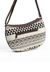 Ivory Cream and Black - MS7 - Most Viral Moon Shape Sling / Jute Shoulder Bag - Best for Office / College / Outtings