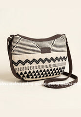 Ivory Cream and Black - MS7 - Most Viral Moon Shape Sling / Jute Shoulder Bag - Best for Office / College / Outtings