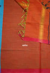 Soft Slub cotton saree dual shade Sky blue color with mango border