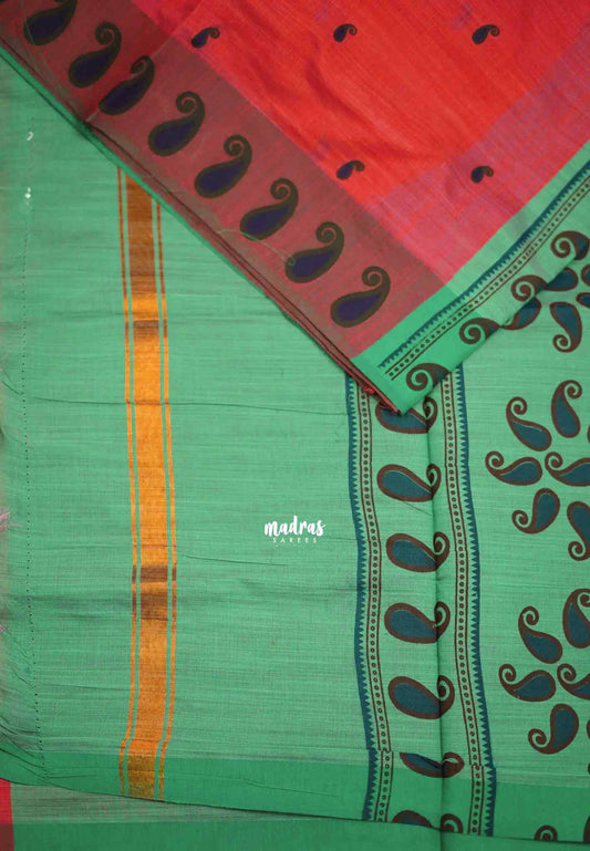 Soft Slub cotton saree beetroot color with mango border