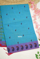 Soft Slub cotton saree dual shade Sky blue color with mango border