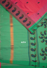 Soft Slub cotton saree dual shade peach color with mango border