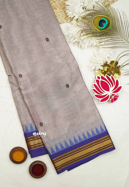 Karthigai silk cotton small border with temple weaving - Dual shade mild purple