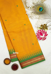 Karthigai silk cotton small border with temple weaving - Mustard Yellow