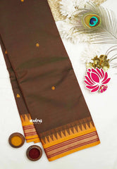 Karthigai silk cotton small border with temple weaving - Honey brown