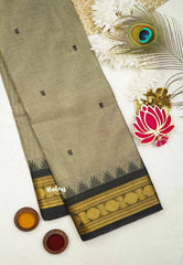 Karthigai silk cotton rudraksham with temple weaving - Khaki grey