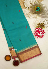 Karthigai silk cotton small border with zigzag border - Teal blue