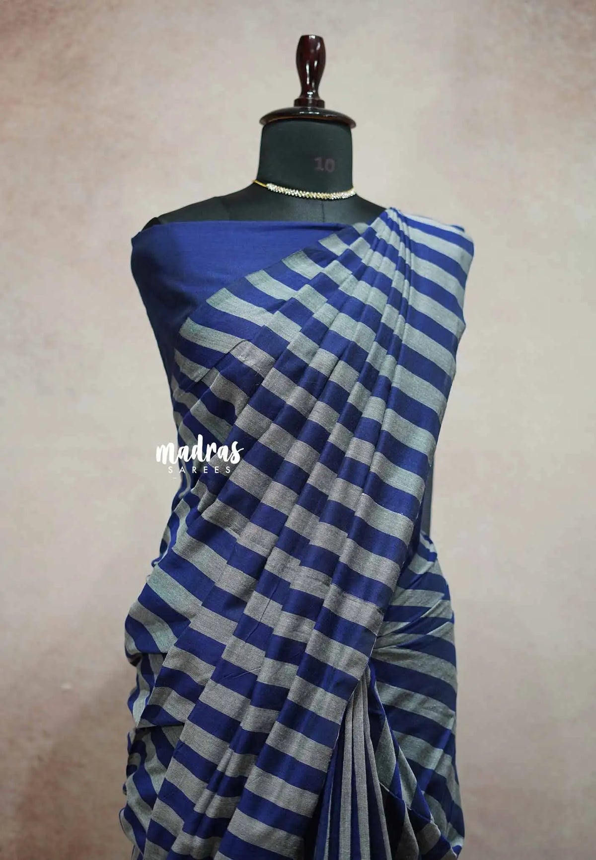 Leela soft khadi - Blue and grey vertical stripes