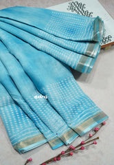 Sky Blue - Soft linen cotton with small zari border