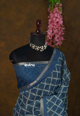 Greyish Blue - Soft linen cotton with Dabu Printed with Tiny Border - Perfect for Office Wear | corporate meetings | College