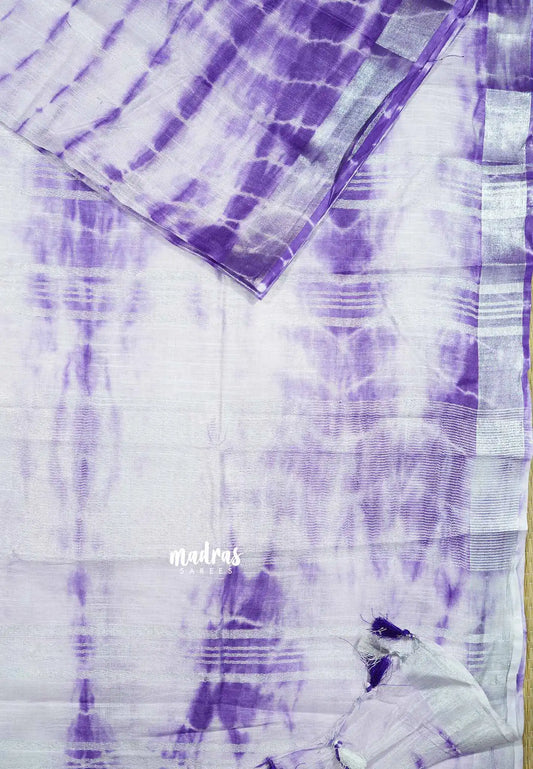 White with Purple - Soft linen cotton with bathik prints