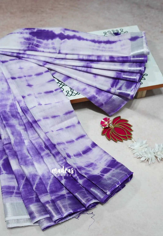 White with Purple - Soft linen cotton with bathik prints