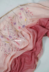Blush Pink Ombre with Ivory Base - Linen Cotton Saree with Gradient Ombre tone and Floral Digital Prints - Perfect for Office Wear | Summer wear | Casual Wear