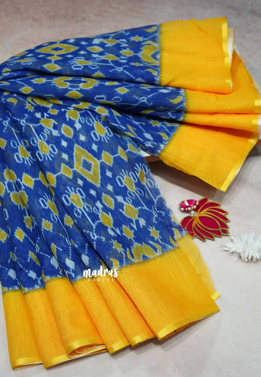 MS Blue - Soft linen cotton with ikkat prints