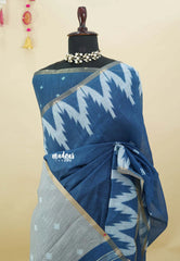 Ocean Indigo - Soft Linen Cotton with ikkat Prints - Best for Office Wear