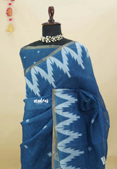 Ocean Indigo - Soft Linen Cotton with ikkat Prints - Best for Office Wear