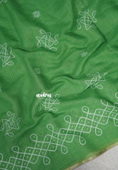 (PRE-BOOKING) Kelly Green - Soft linen cotton with traditional Kolam Prints - Perfect for Office Wear | Temple wear | Best for singers Dancers