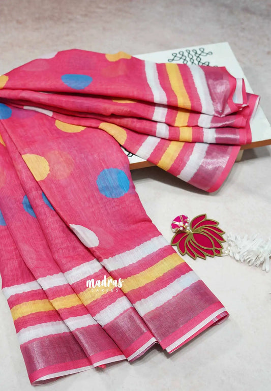 Pink - Soft Linen cotton with polka prints
