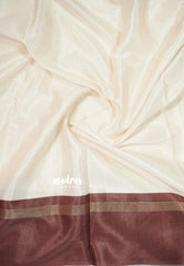 Ivory Beige - Ananya - Soft Mangalore Silk Plain Saree with Skirt Border - Best for Office Wear
