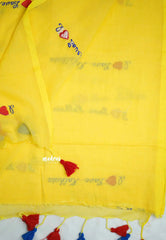 Mango Yellow - Soft Mul cotton I love Kolkata Embroidery saree - Best for Regular Wear