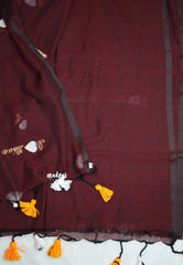Majestic Maroon - Soft Mul cotton I love Kolkata Embroidery saree - Best for Regular Wear