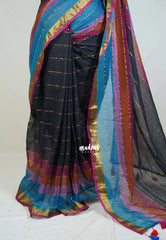 Black & Rainbow - Soft Mul cotton saree with rainbow border ( NO blouse )