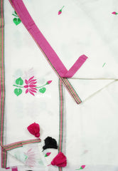 Ivory White - Soft Mul Cotton Saree with Divine Lotus Embroidery work - Perfect for Office Wear | summer wear | Casual wear