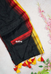 Jet Black - Soft Mul cotton Plain Body with Ganga Jamuna Border - Perfect for Office Wear | summer wear | Casual wear