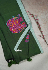 Sap Green - Soft Mul Cotton appliqué elephant motif Design 1