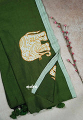 Sap Green - Soft Mul Cotton appliqué elephant motif Design 3