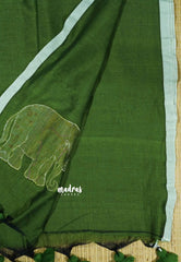 Sap Green - Soft Mul Cotton appliqué elephant motif Design 3