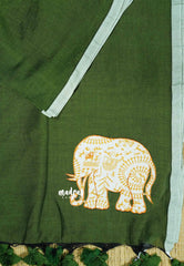 Sap Green - Soft Mul Cotton appliqué elephant motif Design 3