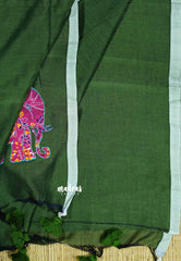 Sap Green - Soft Mul Cotton appliqué elephant motif Design 1