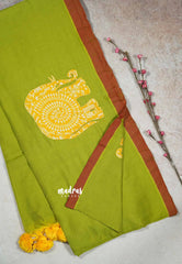Chutney Green - Soft Mul Cotton appliqué elephant motif Design 1