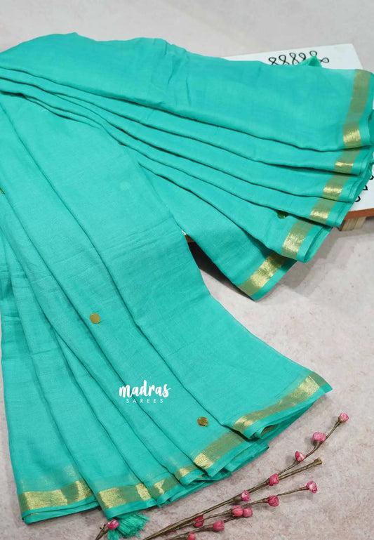Sea Green - Soft Mul Cotton Saree with Gini work