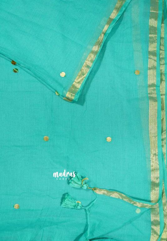 Sea Green - Soft Mul Cotton Saree with Gini work