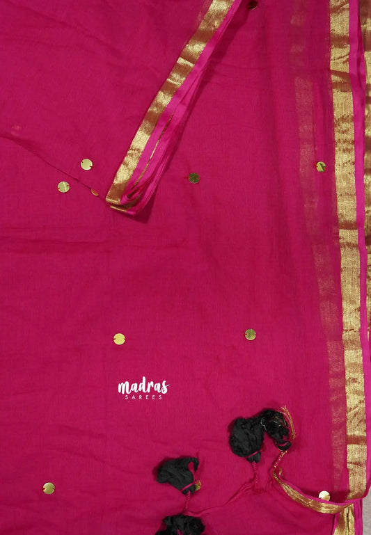 Rani Pink - Soft Mul Cotton Saree with Gini work
