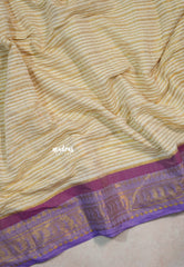 Creamy Ivory - Soft Mul cotton with Gold Stripes body and Mayil Border - Perfect for Festive Wear