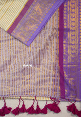 Creamy Ivory - Soft Mul cotton with Gold Stripes body and Mayil Border - Perfect for Festive Wear