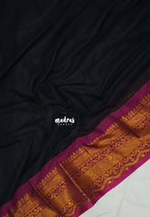 Midnight Black - Soft Mul cotton Plain Body with Traditional Border - Perfect for Office Wear | summer wear | Casual wear