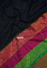 Jet Black - Soft Mul cotton Plain Body with Traditional Border - Perfect for Office Wear | summer wear | Casual wear