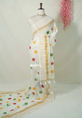 Creamy Ivory - Soft Mul cotton with Ball Buttas and No Blouse - Perfect for Office Wear | summer wear | Casual wear