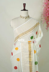 Creamy Ivory - Soft Mul cotton with Ball Buttas and No Blouse - Perfect for Office Wear | summer wear | Casual wear