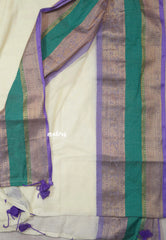 Creamy Ivory - Soft Mul cotton with Plain body and Mayil Border - Perfect for Festive Wear