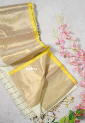 Ivory Cream - Soft Mul cotton with Tissue Border No Blouse - Perfect for Evening party | Reception